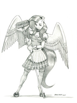 anthro breasts choker cleaning_tool clothing eyebrows eyelashes feathered_wings feathers female gloves hair handwear hooves jewelry legwear long_hair looking_at_viewer maid_headdress maid_uniform mop necklace solo stockings uniform wings baron_engel friendship_is_magic hasbro my_little_pony mythology fluttershy_(mlp) equid equine mammal mythological_creature mythological_equine pegasus 2021 graphite_(artwork) greyscale hi_res meme monochrome traditional_media_(artwork)