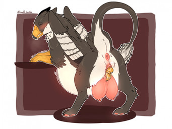 beak belly big_belly birth blush border brown_background duo eyes_closed female feral genitals huge_belly hyper hyper_belly hyper_pregnancy leaning leaning_forward live_birth pawpads pink_pawpads pregnant pregnant_female pregnant_feral simple_background talon_hands teats udders vaginal_birth vulva white_border wings punkt.punkk mythology bhaskara avian gryphon mythological_avian mythological_creature hi_res