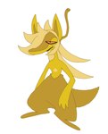 ambiguous_gender anthro black_lips blonde_hair bored diamond_(marking) frown fusion hair hair_over_eye lips long_hair long_nose markings orange_sclera petal_hair pointy_ears pokemon_fusion short_tail solo tail two_tone_face yellow_body yellow_face yellow_legs plentyofsoup nintendo pokemon fan_character pepperoncini_(plentyofsoup) capsakid generation_8_pokemon generation_9_pokemon morgrem pokemon_(species) 2023 hi_res