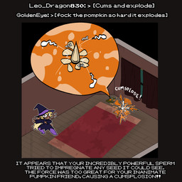 animated_webp anthro bodily_fluids clothing cum cum_explosion eyewear female food fruit genital_fluids glasses hat haunted_house headgear headwear holidays humor plant pumpkin seed solo sperm_cell surprised text wearing_glasses witch_costume witch_hat corruptedcryptid halloween nintendo pokemon penny_(corruptedcryptid) generation_4_pokemon lopunny pokemon_(species) animated english_text hi_res trans_(lore) trans_woman_(lore)