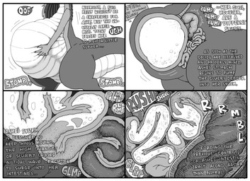 after_vore anthro belly big_belly big_tail biped border chyme claws dragon_tail esophagus feces female hair holding_belly internal internal_organs large_intestine long_hair lore onomatopoeia organs scales small_intestines solo sound_effects speech_bubble standing stomach stomping tail text thick_tail vore walking white_border shyguy9 mythology ashe_(shyguy9) dragon mythological_creature mythological_scalie scalie 2023 comic digital_drawing_(artwork) digital_media_(artwork) english_text hi_res monochrome