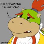 1:1 2018 absurd_res anthro bodily_fluids bowser_jr. child crying dialogue english_text grey_background hi_res humor koopa lol_comments male mario_bros nintendo reaction_image sad scalie signature simple_background solo tears text young young_anthro z666ful