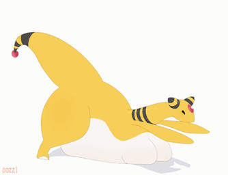anthro belly belly_on_ground big_belly big_breasts black_body black_fur breasts eyes_closed featureless_breasts female forehead_gem fur gem huge_belly lying obese obese_anthro obese_female on_front overweight overweight_anthro overweight_female raised_arms simple_background solo stretching tail tail_orb text white_background white_body white_fur yellow_body yellow_fur pazzl nintendo pokemon ampharos generation_2_pokemon pokemon_(species) 2d_animation animated artist_name