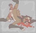 abdominal_bulge anal anal_penetration anthro balls blood bodily_fluids cum death erection eyewear fur genital_fluids genital_piercing genitals glasses gore gore_focus hair humanoid_genitalia humanoid_penis leg_scar male male/male male_penetrated male_penetrating male_penetrating_male necrophilia nude open_mouth penetration penile penis penis_piercing piercing scar sex simple_background slit_throat snuff solo tail teeth thigh_scar tongue notquitehuman canid canine canis mammal maned_wolf digital_media_(artwork) hi_res