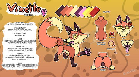 anus bow_tie butt eyewear female feral fur genitals monocle paws solo vixette_the_fox vulva blizzate canid canine fox mammal hi_res model_sheet