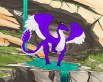 4_toes alfas animated claws dragon feathered_wings feathers feet feral frame_by_frame fur horn looking_at_viewer male mythological_creature mythological_scalie mythology purple_body purple_fur python_yuanty riley_(jendays) scalie short_playtime smile solo splash spread_wings tail tail_motion tailwag toes water wings