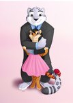 anthro clothing colored_fur connected_tails dress duo female heart_symbol hug hugging_another hugging_from_behind male male/female suit skelly_doll andy_(nekomimiranger) cass_(nekomimiranger) felid feline leopardus mammal ocelot pantherine snow_leopard hi_res