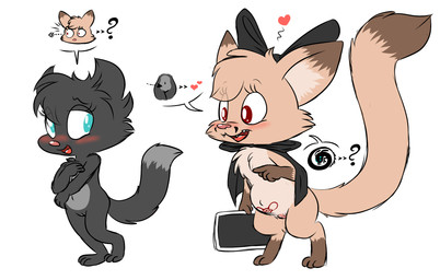 accessory anthro biped black_body black_fur black_hair black_markings blush blush_lines bow_ribbon cape cape_only chest_tuft clothing countershade_fur countershade_torso countershading digitigrade dipstick_ears dipstick_tail duo ear_markings female fur genitals gloves_(marking) hair hair_accessory hair_bow hair_ribbon heart_symbol holding_object humanoid_genitalia humanoid_vulva leg_markings long_tail looking_at_another markings mostly_nude multicolored_body multicolored_ears navel nude open_mouth pink_nose pregnant pregnant_female ribbons short_hair simple_background socks_(marking) standing tail tail_markings tan_body tan_fur teeth tongue tuft two_tone_body underage_pregnancy vulva white_background white_body white_countershading white_fur white_markings young young_anthro young_female furcollector canid canine fox hybrid lemur mammal primate strepsirrhine 2026 hi_res