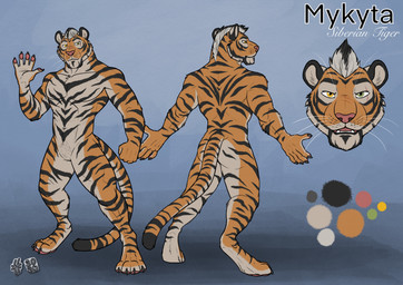 anthro black_hair blue_eyes butt facial_markings fangs featureless_crotch front_view fur grey_body grey_fur grey_hair hair head_markings heterochromia looking_at_viewer male male_anthro markings mouth_closed multicolored_hair muscular muscular_anthro muscular_male navel nude open_mouth orange_body orange_fur pawpads pecs pink_pawpads rear_view short_hair solo standing striped_arms striped_body striped_face striped_fur striped_legs striped_markings striped_tail stripes tail tail_markings teeth two_tone_hair whiskers yellow_eyes hufnaar mykyta_(fenrir_garou) felid mammal pantherine tiger 2024 dated hi_res model_sheet