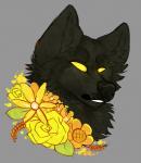 ambiguous_gender black_nose flower glowing glowing_eyes grey_background no_pupils plant simple_background solo yellow_eyes spacemvtt canid canine mammal 2018