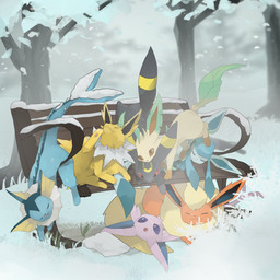 ambiguous_gender bench blue_body brown_eyes eyes_closed featureless_crotch feral fluffy fluffy_tail forehead_gem fur gem grass grey_body group lying lying_on_another on_back on_front orange_body orange_fur pawpads paws plant purple_body purple_eyes purple_fur red_sclera scratching sleeping snow standing_on_another tail tan_body tan_fur tongue tongue_out tree winter yellow_body yellow_fur fishburi nintendo pokemon eeveelution espeon flareon generation_1_pokemon generation_2_pokemon generation_4_pokemon glaceon jolteon leafeon pokemon_(species) umbreon vaporeon 1:1 2026 absurd_res hi_res