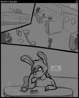 anthro ashtray bored container cup door eyelashes female purple_eyes sitting solo tea_cup text sombird lagomorph leporid mammal rabbit comic english_text hi_res