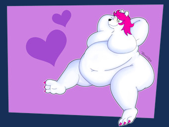 3_toes anthro belly breasts colored_nails featureless_breasts feet female fur hair half-closed_eyes hands_behind_head heart_symbol nails narrowed_eyes navel nude obese obese_female overweight overweight_female pink_hair solo toes white_body trash7129 noelle_(twistcmyk) bear mammal polar_bear ursine 4:3 absurd_res alpha_channel hi_res