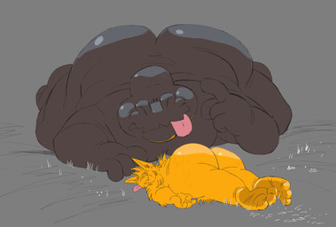 anthro big_butt butt butt_jiggle duo feet jiggling lying male male/male nude on_front overweight overweight_male poking size_difference soles spiral spiral_eyes stretch_marks thick_thighs tongue tongue_out toony unconscious_male bondagefanart henry_(bondagefanart) uracilo 2d_animation animated frame_by_frame hi_res