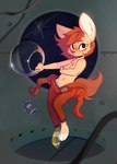 anthro big_ears blush breasts clothed clothing covering covering_breasts female female_anthro floating fur hair inner_ear_fluff looking_at_viewer low-riding navel solo spacesuit tan_body tan_fur topless tuft rexyseven rusty_gears canid canine fennec_fox fox mammal true_fox 2024 absurd_res digital_drawing_(artwork) digital_media_(artwork) hi_res