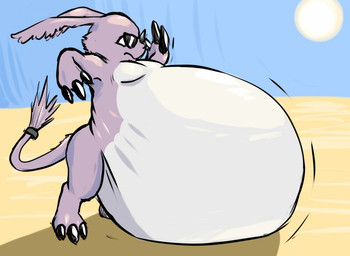 anthro belly big_belly blue_sky claws eyewear huge_belly male outside overweight sky solo sunglasses saphiros bandai_namco digimon digimon_(species) gazimon 2014