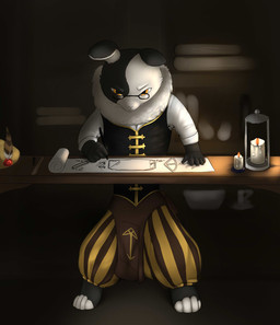 anthro black_body black_fur candle clothed clothing dewlap_(anatomy) drawing_(action) eyewear female frown fur glasses hat headgear headwear interrupted lamp lantern looking_at_viewer medieval mottled mottled_body mottled_fur multicolored_body multicolored_fur neck_tuft piebald piebald_body piebald_fur renaissance solo tuft two_tone_body two_tone_fur white_body white_fur yellow_eyes badroy armello league_of_geeks elyssia_(armello) lagomorph leporid mammal rabbit hi_res