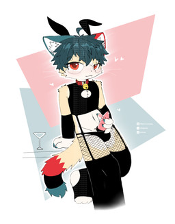 4_fingers animal_genitalia animal_penis anthro armwear bell bell_collar black_clothing black_legwear black_panties black_thigh_highs black_topwear black_underwear blush bodily_fluids bunny_costume cat_tail clothed clothing collar container costume cup drinking_glass erection eyewear fake_ears fake_rabbit_ears feet feline_genitalia feline_penis fingers fur furgonomics genital_fluids genitals glass glass_container glass_cup glasses hair half-closed_eyes hand_on_penis leaning_on_table legwear looking_at_viewer male multicolored_body multicolored_ears multicolored_fur multicolored_tail narrowed_eyes net_stockings panties penile_spines penis penis_grab precum red_collar red_eyes simple_background smile solo standing stockings tail tail_clothing thigh_highs topwear underwear whiskers white_inner_ear wine_glass bikabe3m yobotaji_(bikabe3m) domestic_cat felid feline felis mammal 2026 digital_media_(artwork) hi_res watermark