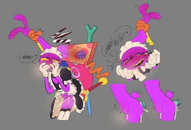 4_fingers anthro big_penis blush bodily_fluids breath clothing cum cum_in_ass cum_inflation cum_inside dripping duo ear_blush ear_pull ejaculation eye_roll eyelashes eyes_closed eyeshadow fingers genital_fluids genitals gloves handwear heart_symbol inflation long_eyelashes looking_pleasured maid_headdress maid_uniform makeup male male/nonbinary mascara moan motion_lines narrowed_eyes open_mouth orgasm orgasm_face penis precum precum_drip prostate_orgasm ruined_makeup running_makeup running_mascara sharp_teeth speech_bubble spiked_penis spikes spikes_(anatomy) tail tail_motion tailwag tears tears_of_pleasure teeth uniform white_clothing white_gloves white_handwear yellow_sclera karnthud glitch_productions the_amazing_digital_circus bazooble_(tadc) jax_(tadc) humanoid lagomorph leporid living_toy mammal rabbit 2026 hi_res nonbinary_(lore)