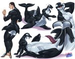 absurd_res animal_genitalia athletic bodily_fluids cetacean cetacean_taur countershade_hands countershading dolphin dorsal_fin erection fin genital_fluids genital_slit genitals hi_res larru-larru looking_at_hand lying_on_ground male mammal mammal_taur marine marine_taur nude oceanic_dolphin on_ground orca orca_taur pecs penis precum precum_string same-species_taur taur toned_body toothed_whale transformation