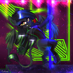 claws clothed clothed_feral clothing dancing female feral genitals hooves legwear paws pole pole_dancing solo thigh_highs vulva caliluminos equid equine horse hybrid mammal pony absurd_res hi_res