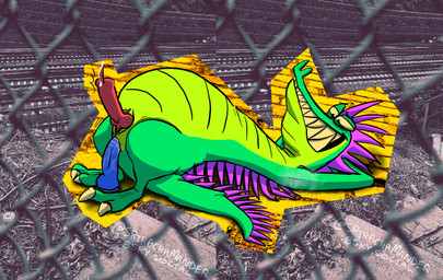 anal anal_penetration animal_genitalia animal_penis anthro blush blush_lines bodily_fluids crocodilian_penis genital_fluids genitals green_body hairless_armpit hands_behind_head male musk musky_armpit penetration penis photo pink_spines precum riding_toy solo teeth urban srirachamander alligator alligatorid crocodilian reptile scalie collage_(disambiguation) absurd_res collage_(artwork) hi_res