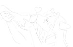 2024 2_horns ambiguous_gender anthro digital_drawing_(artwork) digital_media_(artwork) duo eyes_closed fingers greyscale hair holding_leg hooves horn kissing kissing_hoof mammal monochrome rune4 simple_background sketch species_request white_background