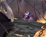 anthro black_body detailed_background duo fight horn infection male peterson_drawn hollow_knight team_cherry radiance_(hollow_knight) the_knight_(hollow_knight) vessel_(species) 5:4 digital_media_(artwork) hi_res brother_(lore) brothers_(lore) sibling_(lore)