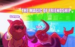 :3 duo eyewear facial_piercing male membrane_(anatomy) membranous_wings nose_piercing nose_ring piercing rainbow ring_piercing sunglasses text wings sockiepuppetry disney friendship_is_magic gravity_falls hasbro my_little_pony scorpan tirek_(mlp) gargoyle taur english_text impact_(font) meme