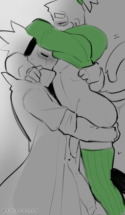 anthro biped blush bodily_fluids clothed clothing dripping duo eyes_closed genital_fluids genitals half-erect heart_symbol holding_partner hug kiss_on_nipple kissing legwear male male/male nipple_fetish nipple_play nipple_suck open_mouth penis penis_size_difference precum precum_drip sucking tail tail_fetish tail_play thigh_highs sincastermon bloons_tower_defense ninja_kiwi druid_(bloons) strych_(sincastermon) vanilla_(sincastermon) haplorhine mammal monkey primate hi_res