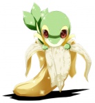 ambiguous_gender banana feral food fruit in_food looking_at_viewer micro plant red_eyes simple_background solo white_background kioa nintendo pokemon generation_5_pokemon pokemon_(species) reptile scalie snivy