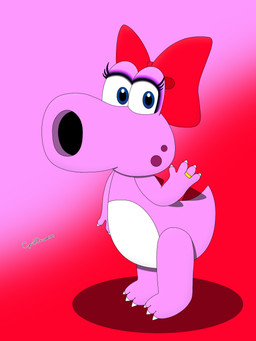 claws glistening glistening_eyes gradient_background looking_at_viewer markings multicolored_body pink_body pose ring side_view simple_background solo standing tail cyrildraws mario_bros nintendo birdo_(character) birdo dinosaur prehistoric_species reptile scalie 2025 3:4 digital_drawing_(artwork) digital_media_(artwork) full-length_portrait hi_res portrait shaded signature