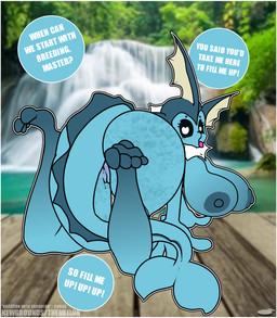 all_fours anthro areola big_breasts big_butt blue_areola blue_body blue_nipples border breasts butt cum_request female genitals heart_eyes heart_symbol impregnation_request insemination_request inviting looking_at_viewer nipples open_mouth photo_background pokemorph requesting solo tail text tongue tongue_out vulva white_border themellon nintendo pokemon eeveelution generation_1_pokemon pokemon_(species) vaporeon absurd_res english_text hi_res photography_(artwork)