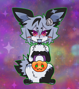 >:3 arm_scar black_body black_fur black_sclera blush chest_tuft circle_eyebrows ear_scar eyebrows fangs female feral fur green_outline hair multicolored_hair neck_scar outer_highlight outline patch_(marking) pumpkin_basket pupils red_eyes rosy_cheeks scar screw_in_head sharp_teeth simple_background solo teeth tuft two_tone_hair two_tone_tail unusual_pupils white_body white_fur justiceposting nintendo pokemon frankie_(omnibat) eeveelution generation_1_pokemon jolteon pokemon_(species) absurd_res hi_res