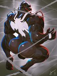 balls big_butt big_muscles black_body bubble_butt butt claws emblem empty_eyes genitals male muscular muscular_humanoid muscular_male not_furry rear_view sharp_teeth solo spider_web teeth tendrils taoren marvel venom_(marvel) alien alien_humanoid humanoid symbiote 2025 hi_res