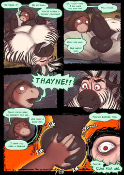 5_panel_comic anthro areola ball_fondling balls big_muscles big_pecs big_penis black_areola black_balls black_nipples black_penis black_stripes bloodshot_eyes bodily_fluids bottomwear brown_body brown_hair clothed clothing cum_request dialogue dripping duo erection excessive_genital_fluids excessive_precum eyes_closed eyewear fondling genital_fluids genitals glans glasses good_boy green_speech_bubble green_text hair half-moon_glasses hand_on_balls humanoid_genitalia humanoid_penis imminent_orgasm interspecies looking_at_genitalia looking_at_penis looking_pleasured lying male male/male mane muscular name_drop nipple_fetish nipple_pinch nipple_play nipples on_back onomatopoeia open_bottomwear open_clothing open_pants page_number pants pecs penis pinch precum precum_drip precum_on_balls profanity red_eyes sound_effects speech_bubble spread_legs spreading stripes sweat text toothy_grin topless white_body azathura charlie_(azathura) thayne_(azathura) equid equine horse mammal zebra comic english_text hi_res multiple_scenes