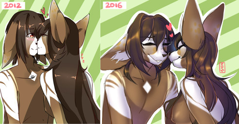 anthro blush breasts comparison duo female fur hair heart_symbol male male/female nipples nude smile matemi canid canine fennec_fox fox mammal true_fox hi_res brother_(lore) brother_and_sister_(lore) incest_(lore) sibling_(lore) sister_(lore) twins_(lore)