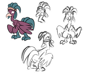 ambiguous_gender beak biped elderly eyebrows feathered_wings feathers feet feral front_view jewelry mouth_closed necklace open_mouth pink_eyes rear_view simple_background solo tail tail_feathers talons toes toony white_background white_sclera wings virmir avian 2025 absurd_res hi_res model_sheet