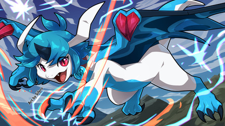 3_toes attack barefoot black_claws black_horn blue_body blue_feet blue_hair blue_scales blue_tail blue_wings brown_collar claws cloud collar fangs feet female feral finger_claws flying hair horn membrane_(anatomy) membranous_wings mountain multicolored_body open_mouth outside pink_tongue pupils red_claws red_eyes scales short_hair sky slashing slit_pupils solo spread_wings tail teeth text toe_claws toes tongue two_tone_body white_body white_scales white_tail wing_claws wings blitzdrachin conditional_dnp mythology sifyro dragon mythological_creature mythological_scalie scalie siphary_dragon cel_shading digital_media_(artwork) english_text full-length_portrait portrait shaded signature