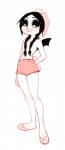 anthro black_hair bottomwear braided_hair clothed clothing eyelashes eyeliner eyeshadow female flat_chested fur hair hand_on_hip looking_at_viewer makeup mascara membrane_(anatomy) membranous_wings shorts simple_background smile solo standing toony topless white_background white_body white_fur wings frenky_hw francis_(frenky_hw) hare lagomorph leporid mammal skvader vampire digital_media_(artwork) hi_res restricted_palette