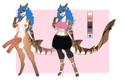 2_penises anthro areola balls blue_hair bottomwear breasts clothing crop_top diphallism fishnet_clothing fishnet_topwear footwear genitals gynomorph hair horizontal_diphallism intersex long_hair looking_at_viewer multi_genitalia multi_penis navel nipples nude pants paws penis platform_footwear platform_shoes shark_tail shirt shoes skirt striped_body stripes tail topwear wedge_sandals yoga_pants sweetburn aquatic fish shark 2024 character_request hi_res model_sheet