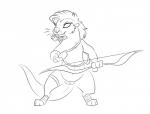 alternate_species anthro bow_(weapon) feet female flat_chested foot_wraps genitals hair holding_bow_(weapon) holding_object holding_ranged_weapon holding_weapon mostly_nude pussy quiver_(object) ranged_weapon simple_background solo weapon white_background wraps halbean purna_whitewillow mammal mustelid otter hi_res monochrome