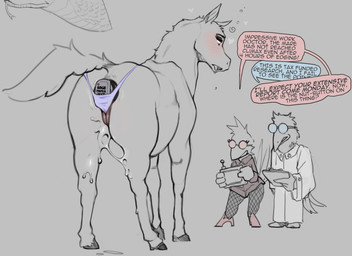 anal anal_penetration animal_genitalia animal_vulva anthro anus bodily_fluids clothing coat dazed dripping drooling edging equine_anus equine_genitalia equine_vulva excessive_vaginal_fluids eyewear female feral fishnet_clothing fucked_silly genital_fluids genitals glasses group humor lab_coat looking_pleasured male open_mouth orgasm_denial penetration pussy_floss remote_controlled_vibrator saliva sex_toy simple_background talking_to_another text topwear trio vaginal_fluid_drip vaginal_fluids vibrator vulva wardrobe_malfunction syn-6 edgemare_(syn-6) avian bird equid equine horse mammal english_text hi_res monochrome
