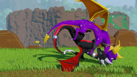 2_horns 6_horns annoyed black_body blue_eyes claws cliff countershading dominant dominant_female duo falling female female_dominating_male female_on_top feral forest happy horn male male/female male_on_bottom multi_horn on_bottom on_top orange_wings pinned pinned_to_ground plant purple_body purple_eyes purple_scales quadruped red_body red_countershading red_scales scales scratching_chin teeth tree ventral_scales white_horn wing_claws wings wrestling yellow_body yellow_countershading yellow_horn yellow_scales brent_walters_studio activision european_mythology mythology spyro_the_dragon balloonist_spyro cynder spyro dragon mythological_creature mythological_scalie scalie western_dragon 16:9 2023 3d_(artwork) 3d_animation animated digital_media_(artwork) hi_res short_playtime sound webm widescreen