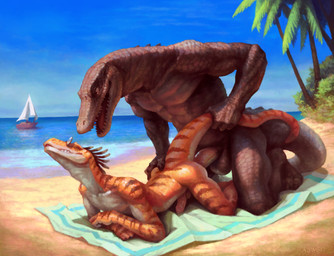 anal anal_penetration anthro anthro_on_anthro anthro_penetrated anthro_penetrating anthro_penetrating_anthro ball_size_difference balls beach beach_towel big_penis boat day detailed_background duo erection genitals humanoid_genitalia humanoid_penis larger_anthro larger_male looking_pleasured lying male male/male male_anthro male_on_anthro male_penetrated male_penetrating male_penetrating_male nude nude_beach on_front open_mouth outdoor_nudity outside outside_sex palm_tree penetration penis penis_size_difference plant sailing_boat sailing_watercraft sand sea seaside sex sex_on_the_beach sharp_teeth size_difference sky smaller_anthro smaller_male smaller_penetrated tail tail_grab teeth towel tree vehicle water watercraft klongi alligator alligatorid crocodilian dinosaur dromaeosaurid prehistoric_species reptile saurischian scalie theropod velociraptor hi_res shaded