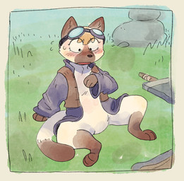 ambiguous_gender anthro blush bodily_fluids brown_body brown_fur brown_nose clothed clothing eyewear featureless_crotch flying_sweatdrops fur goggles hair melee_weapon shirt solo species_transformation sweat sweatdrop sword tail tan_body tan_fur topwear transformation weapon dondedun capcom monster_hunter domestic_cat felid feline felis felyne lynian mammal palico
