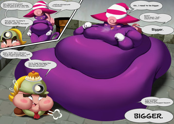 belly big_belly clothing duo female hat headgear headwear huge_belly inside obese overweight purple_body speech_bubble text shweetmagnet mario_bros nintendo paper_mario paper_mario:_the_thousand_year_door goombella vivian_(mario) goomba 2026 absurd_res english_text hi_res