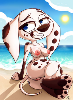 abstract_background aged_up anthro anthrofied areola beach big_breasts biped black_body black_fur breasts cloud feet female female_anthro floppy_ears fur genitals geometric_background landscape long_ears markings nipple_dip nipples pattern_background pawpads paws seaside simple_background sitting sky soles solo spots spotted_body spotted_fur sun tail teeth thick_thighs vulva white_body white_fur wide_hips year pkbr4insh0ck_(artist) 101_dalmatian_street 101_dalmatians disney dolly_(101_dalmatians) canid canine canis dalmatian domestic_dog mammal 2024 absurd_res colored dated digital_media_(artwork) hi_res shaded signature