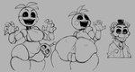 5_fingers ambiguous_gender anthro anus beakless bib big_breasts big_butt biting_thigh black_sclera bodily_fluids breasts buckteeth butt candle eyelashes female female_anthro fingers food genitals group hair head_tuft humanoid_genitalia humanoid_pussy larger_anthro larger_female looking_at_viewer looking_back looking_back_at_viewer machine male male_human mask narrowed_eyes navel necktie open_mouth open_smile plump_labia presenting presenting_hindquarters pussy raised_arms security security_guard security_uniform sharp_teeth size_difference smaller_ambiguous smile sweat teeth thick_thighs trio tuft wearing_mask white_eyes wide_hipped_anthro wide_hipped_female wide_hips y_anus caliginous five_nights_at_freddy's five_nights_at_freddy's_2 scottgames cupcake_(fnaf) toy_chica_(fnaf) animatronic avian bird chicken food_creature galliform gallus_(genus) human mammal phasianid robot robot_anthro 2023 digital_drawing_(artwork) digital_media_(artwork) hi_res monochrome