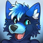 anthro blue_body blue_ears blue_eyes blue_fur blue_hair fur hair multicolored_hair open_mouth tongue whiskers white_hair rindeadsong canid canine canis domestic_dog mammal 1:1 2024 bust_portrait portrait